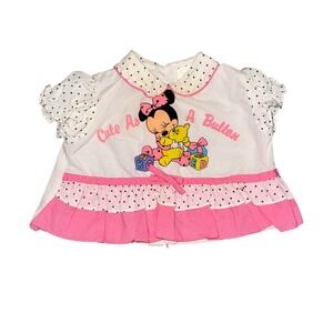 Disney Babies Top Kid 0-6M White Fair Vintage 1984 Minnie Mouse Polka Dot Ruffle